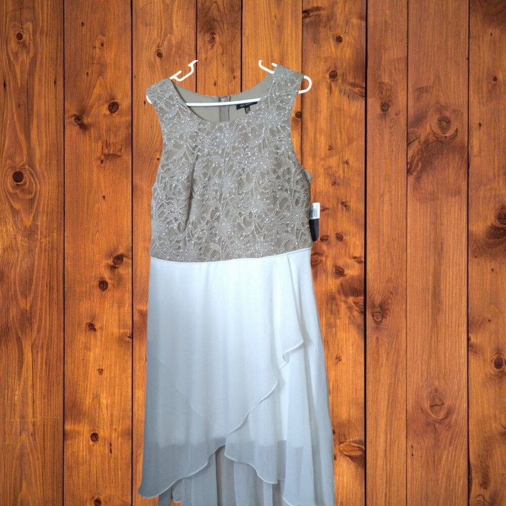 City Studios Women's 16W Sleeveless Lace Top Dress Faux Wrap Bottom READ FLAW?